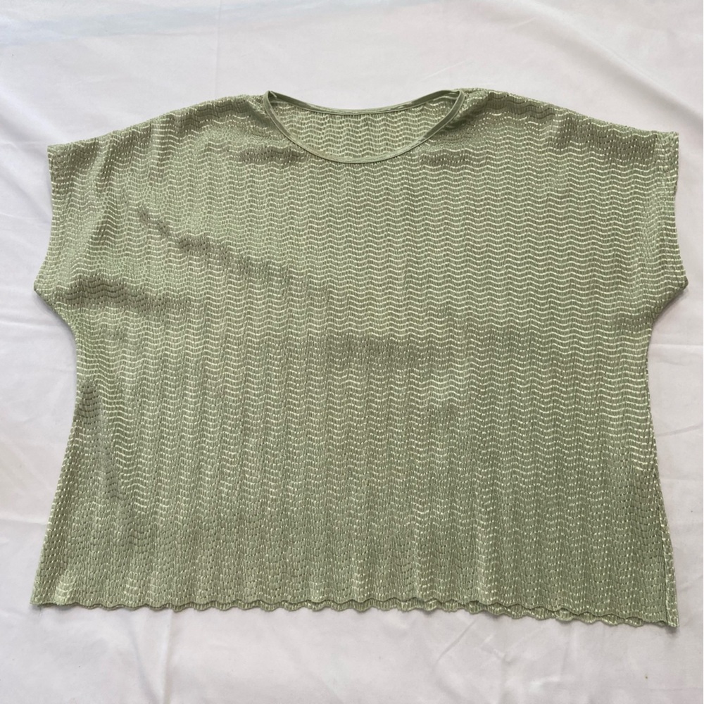 Sage Green Textured Crinkle Knit Top Dolman Sleeve Stretchy L/XL Vintage - Picture 3 of 7